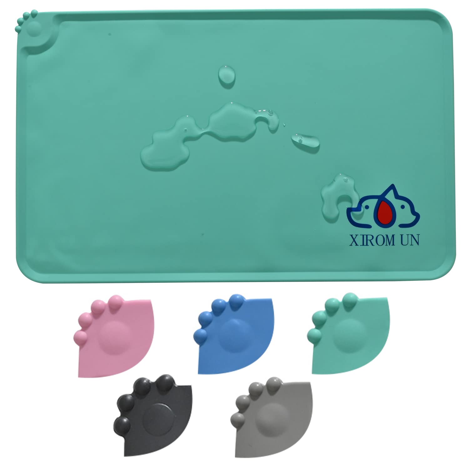 XIROMON -cat Food mat，Dog Food mat，Dog mat for Food and Water，Keep Your Floor Clean and Tidy with Our Pet Feeding Mat - Anti-Slip, Waterproof and Easy to Clean! (Green, 19 "x 12")