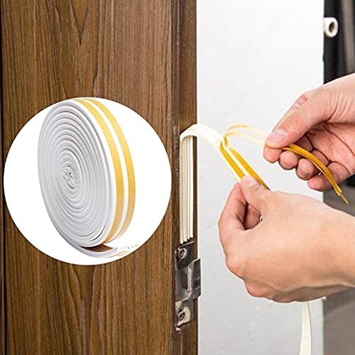 Image of D Shaped (White) Self-Adhesive EPDM Doors and Windows Foam Seal Strip Soundproofing Collision Avoidance Rubber Weatherstrip 6 Meter (2 x 3 M = 6 Meter)