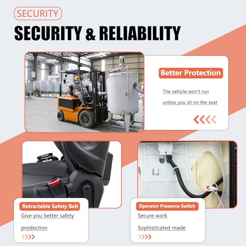 Image of Universal Forklift Seat, Tractor Seat with Adjustable Angle Back,Micro Switch,Retractable Safety Belt for Toyota Forklift Aftermarket,Tractor,Excavator, Skid Loader,Backhoe, Dozer, Telehandler