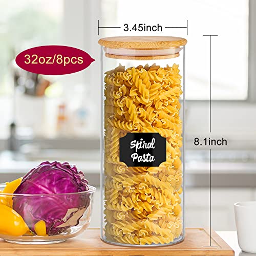Bgraceyy Glass Jars With Bamboo Lids, 32 Oz 8 Pcs Kitchen Glass Containers With Bamboo Lids, Airtight Glass Pantry Storage Containers With Lids For Rice, Candy, Sugar, Flour, Nuts, Cookie, Coffee Bean #TOP1