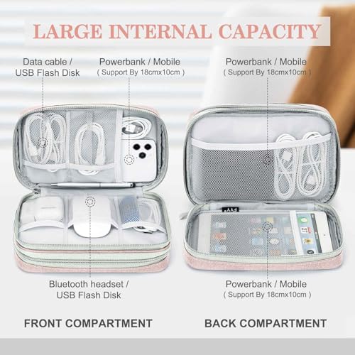 Image of FYY Electronic Organizer, Large Travel Cable Organizer Bag Pouch Electronic Accessories Carry Case Portable Waterproof Double Layers All-in-One Storage Bag for Cable, Cord, Charger, Phone, Light Pink