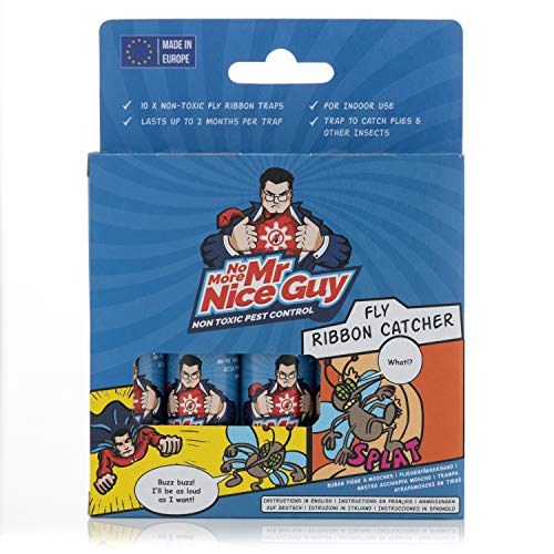 Preisvergleich Produktbild No More Mr Nice Guy - Fliegenfänger Rolle - ungiftige, geruchsfreie Fliegenfalle - umweltfreundliche Alternative zu Sprays - hält bis zu 2 Monate - ISO-geprüft und in der EU hergestellt - 10er Pack