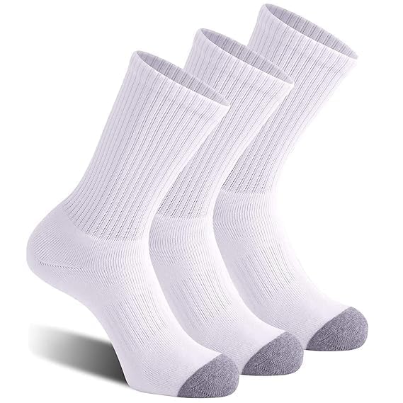 Crew Length Cotton Socks for Men & Women | Soft Breathable Fabric | Cushion Padded Base | Anti-Odour | Free Size | Sports, Gym & Daily Socks | Pack of 3 (White)