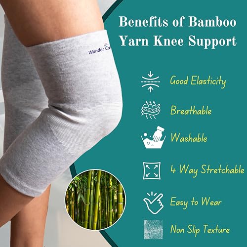 Image of Wonder Care 2-Pack Bamboo Knee Compression Sleeve for Men and Women, Compression Knee Sleeve for Running, Volleyball, Gym Weightlifting Made from Bamboo Yarn, Perfect Knee Brace for Knee Pain and Enhanced Comfort - 1 Pair