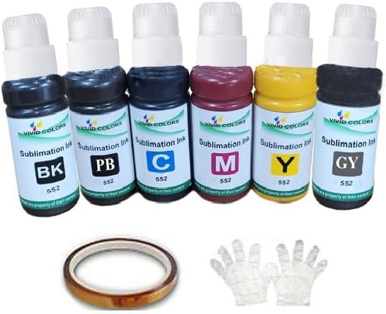 Vivid Colors VC T552 552 Tinta de sublimación de tinte 2.4 fl oz  por botella de repuesto para ET-8500 ET-8550 Transferencia de prensa de calor en