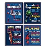 Superhero Christian Nursery Set of 4 Unframed Prints - Captain America, Hulk, Ironman and Spiderman