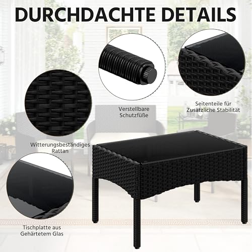 Yaheetech 4-er Gartenmöbel Set Balkonmöbel Set aus Polyrattan Terassenmöbel Außen mit 2er Sofa, 2 Stühle, Tisch & Sitzkissen für Terrasse/Balkon/Garten, Schwarz & Grau