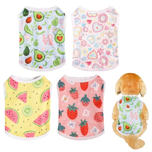 4 camisetas de verano para perro, lindo chaleco suave con estampado de frutas, camiseta sin mangas para mascotas, ropa colorida para gatos, traje transpirable para mascotas pequeñas a medianas