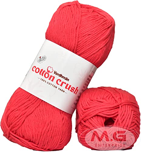 Image of Vard hman Cotton Crush 8-ply Red 600 GMS 100% Cotton Ball Hand Knitting Cotton /Art Craft Soft Fingering Crochet Hook Yarn, Needle Knitting Yarn Thread Dyed-CF Art-AFCC