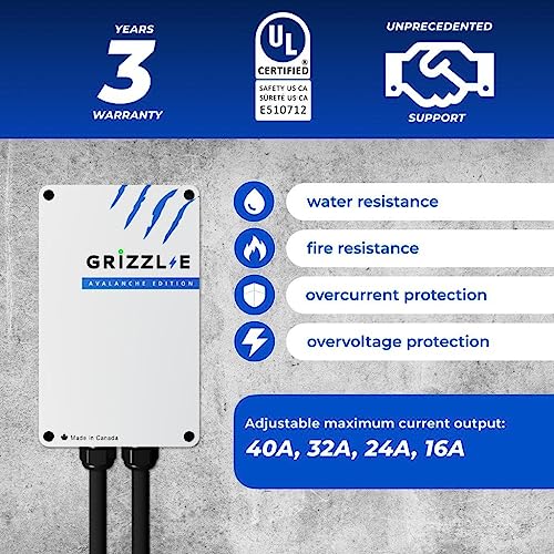 Image of Grizzl-E Classic Level 2 Electric Vehicle (EV) Charger up to 40 Amp, UL Certified Indoor /Outdoor Electric Car Fast Wall Charging Station, NEMA 6-50 Plug, 24 feet Premium Cable, Avalanche Edition