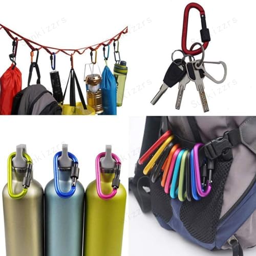 Image of Sunkizzrs Aluminium Carabiner (Pack of 5) Snap Hook Ring Clip - Hooks Keychain - Hook Keyring - Key Hooks for Keychain with Screw Locking (Multi-Colour)