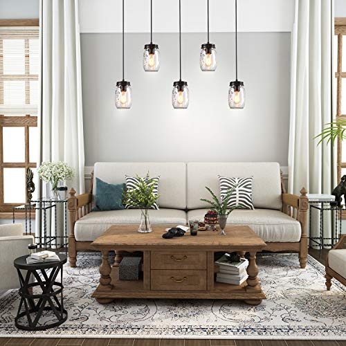 LNC Farmhouse Mason Jar Chandelier, 5-Light Adjustable Rustic Pendant Chandeliers Hanging Light Fixture for Kitchen Island and Dining Room Brown - Image 3