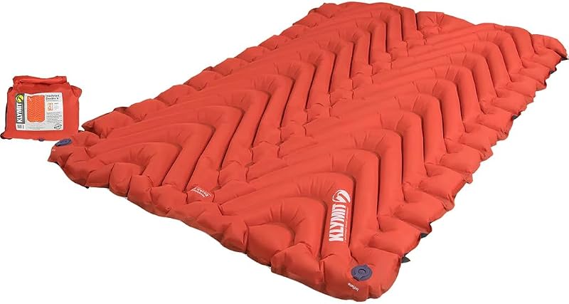 Insulated Double V Inflatable Sleeping Pad | Double Wide, Thick, Lightweight, Easy to Inflate, Foldable Air Bed for Camping & Backpacking, Orange