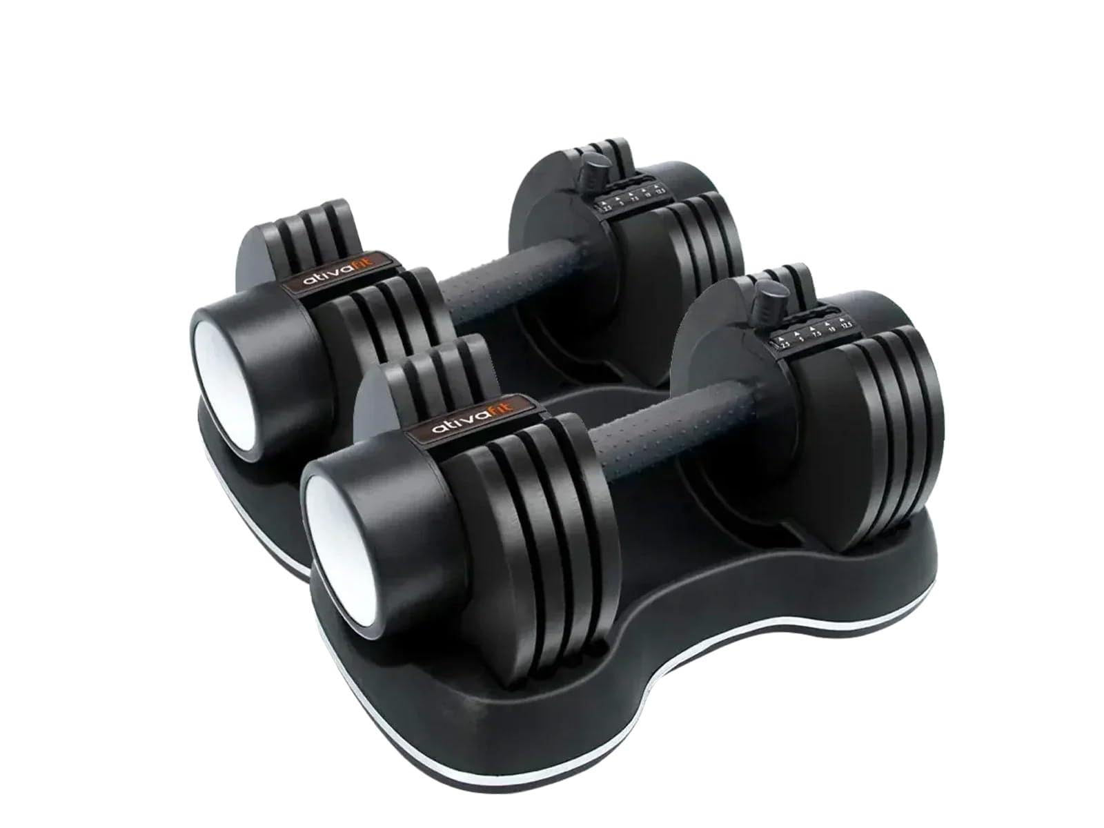 ATIVAFIT Adjustable Dumbbell Set 25 LB Pair with Storage Box 5-in-1 Free Weights with Quick Dial Safety Lock