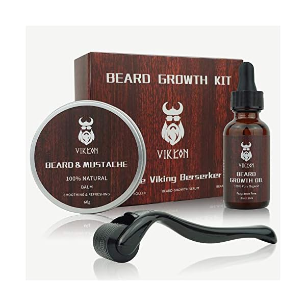 Beard Growth Kit, VIKICON Bartpflege Set, Bartwachstum Kit für Männer, Bart Derma Roller Bartwachstum Serum Öl Bart…