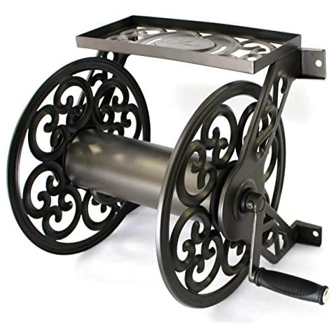 Liberty Garden Products 708 Steel Decorative Wall Mount Garden Hose Reel, Holds 125-Feet of 5/8-Inch Hose - Bronze Cover