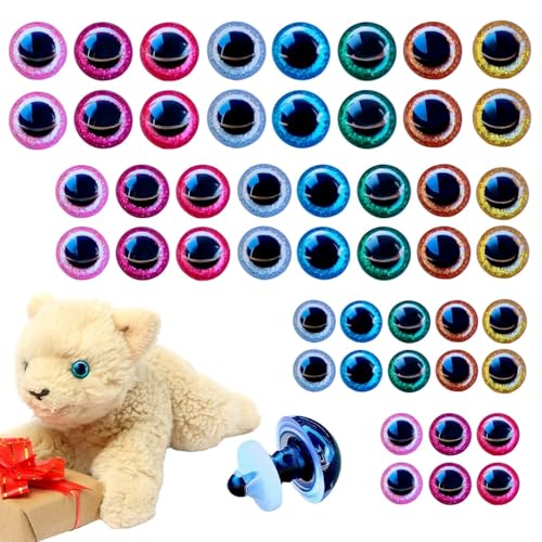 Lyivisk 48 Pièces Yeux de Securite Amigurumi, Yeux Poupée en Paillettes Plastique, Yeux Crochet avec Rondelles pour Poupée d'animaux en Peluche, Marionnettes Artisanat(20mm/16mm/12mm)