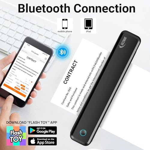 Image of SEZNIK Portable A4 Printer, Bluetooth, Inkless Thermal Printer | USB, Bluetooth Compatible with Android iOS Laptop | 1 Year Warranty (Lite-203DPI-Black)