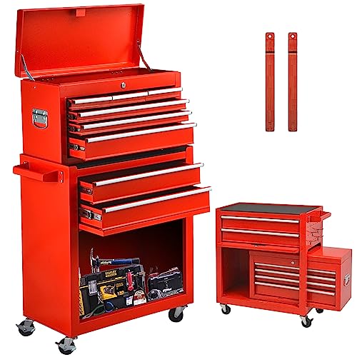 ZORZA Werkstattwagen 9 Fächer, Schubladenschrank Werkstatt, Zentral Abschließbar, Werkzeugwagen Leer, Werkzeugschrank mit Schubladen, Werkzeugschränke für schwere Werkzeuge und Geräte