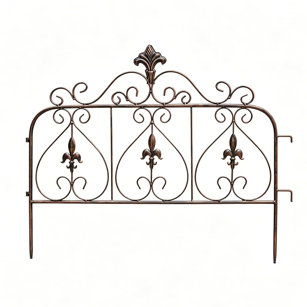 TT-YEC Courtyard Landscape Protective Fence Boundary, Wrought Iron Animal Isolation Fence, Weather-Resistant Ground-Inserted Flower Bed Boundary, 6 Interlocking Panels,Bronze C