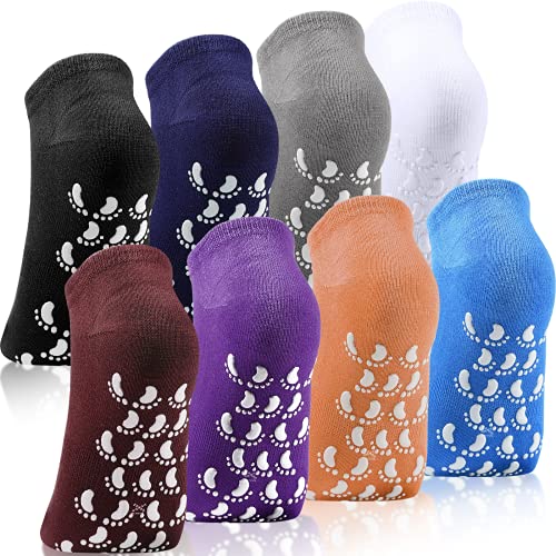 8 Pairs Non Slip Yoga Grippers Socks Warm Cozy Yoga Socks with Grips Unisex Low Cut Socks Anti-Skid Sticky Grip Socks for Women Men Yoga, Pilates, Barre, Home, 8 Colors (Multi Color)