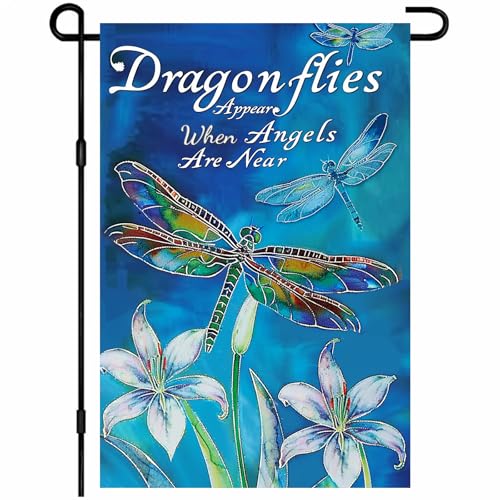 Dragonfly Garden Flag with Floral and Quote