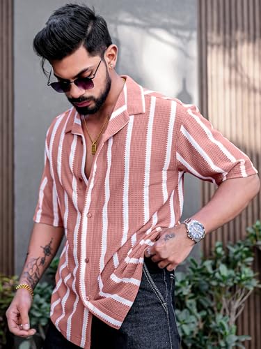 Image of Maniac || Mens || Striped || Collared Neck || Half Sleeve || Popcorn Knitted || Shirt