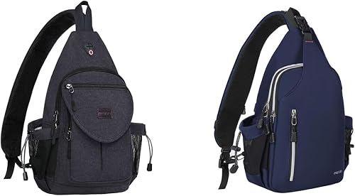 MOSISO Mochila de lona y mochila de doble capa para senderismo, bolsa de hombro para hombresmujeres, gris espacial y azul marino