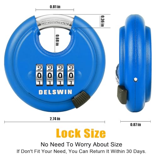 Image of 4 Digit Combination Disc Padlock with Hardened Steel Shackle Silver Lock for Sheds, Storage Unit, Gym and Fence (Blue 1Pcs)