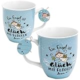 Happy Life 46145 Tasse mit Engelsmotiv, Ein Engel ist Glück mit Flügeln, Hellblau