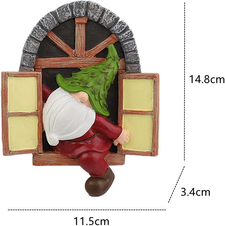 Garden Gnome Statue Ornaments,Mini Fairy House Elf Window,Funny Tree Sculpture Garden Decoration fit for Garden Patio/Lawn/Porch Decoration (A) - Image 3