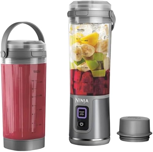 Ninja Blast Batidora portátil, 18 onzas, recargable USB-C, compacta y silenciosa, con tapa de recipiente, cubierta de cuchilla, 2 tapas y