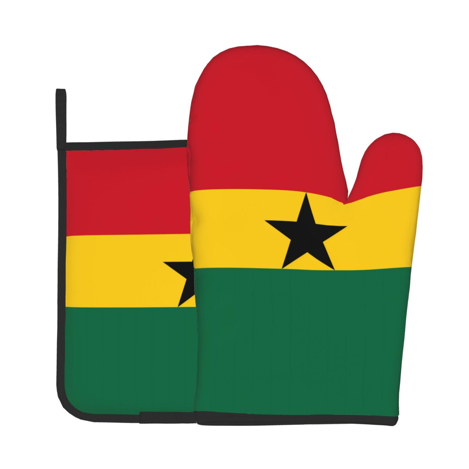Oven Mitts and Potholders Set of 2 for Kitchen Baking Cooking GrayFlag of Ghana Thick and Durable