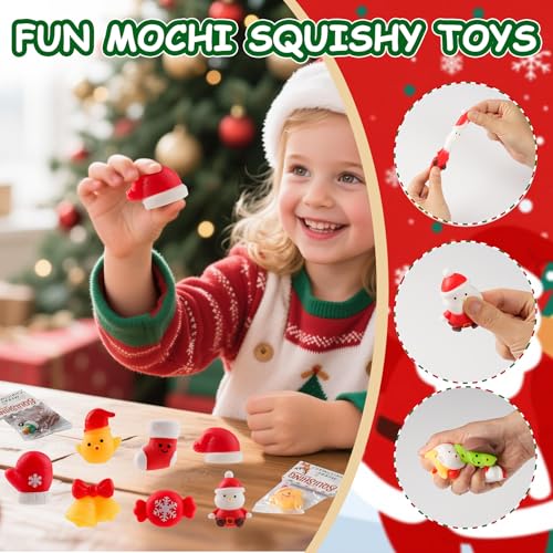 Image of Christmas Mochi Squishy Toys 24 Pack with Gift Card, Mini Squishy Toys, Christmas Stocking Stuffers, Party Favors for Kids, Stress Relief Toys, Goodie Bags Fillers (Christmas Red Box)