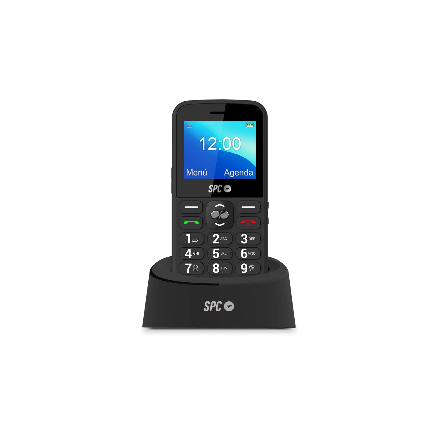 SPC Fortune 2 – Teléfono móvil de Teclas y números Grandes para Mayores, botón SOS, Timbre y notificaciones Inteligentes, Volumen extraalto, Base de Carga USB-C, sin Cargador - Negro