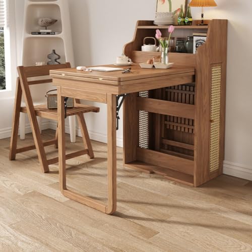 SolKin ダイニングテーブル 多機能テーブル コンパクト チェアセット 折りたたみデスクチェアセット 折りたたみテーブル バタフライテーブル 伸縮ダイニングテーブル 伸縮式 ダイニング チェア 一体式 2-4人用 木製 屋外 ガーデン おしゃれ (ウォ