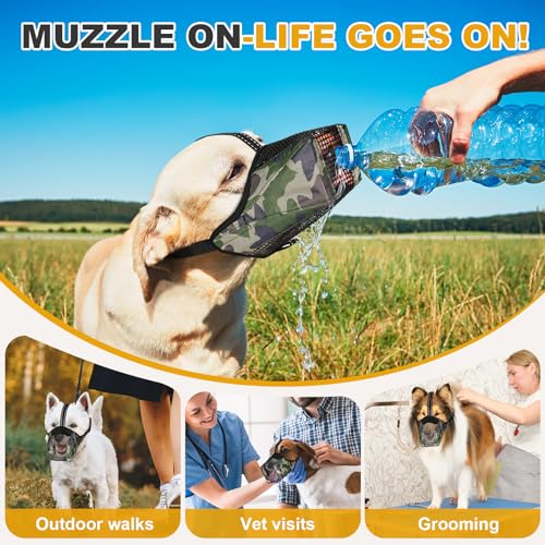 Image of Mesh Dog Muzzle, Breathable Soft Dog Muzzle with Reflective Straps for Secure Fit, Prevents Biting, Chewing Scavenging- Adjustable for Small Medium Large Dogs,Camo,XS