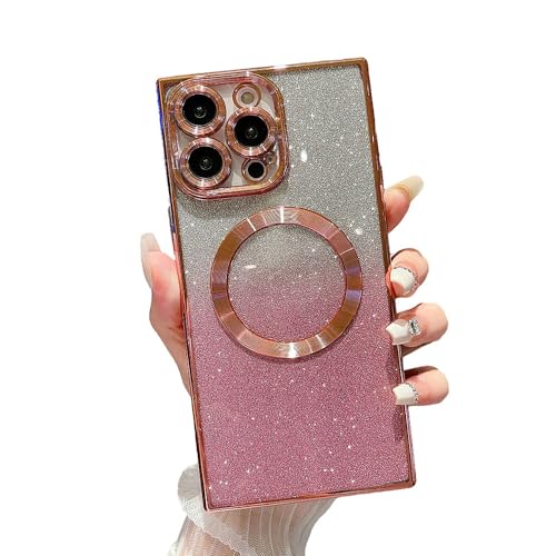 Dzdcase Designed for iPhone Case,[Compatible with MagSafe] Luxury Glitter ElectroPlated Bumper Camera Lens Protection Gradient Soft Shockproof Phone