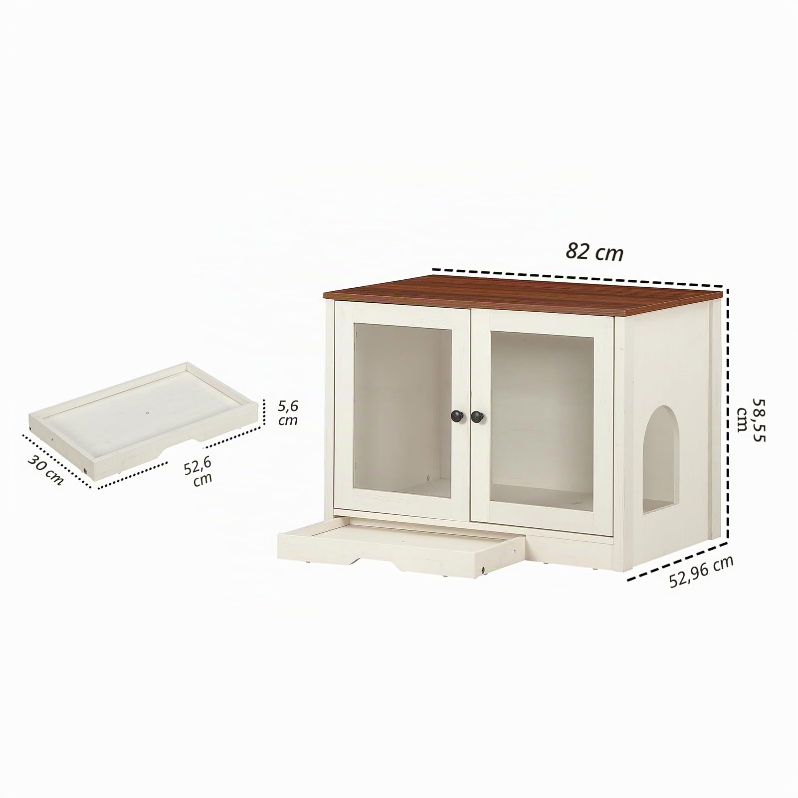 FOREST GRAVITY Mueble Arenero para Gato Pequeño Mueble Arenero para Gato Moderno 82 * 58.5 * 53 cm Casa para con Puerta y Tabique Separador Blanco Antiguo