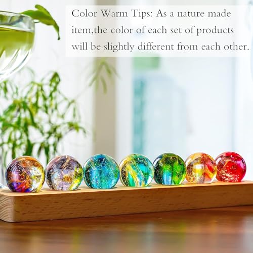 7 Chakra Crystals Spheres Sets 40mm Crystal Healing Ball with LED Wooden Stand for Meditation Night Light Decoration Balls for Home Office Decor Gifts