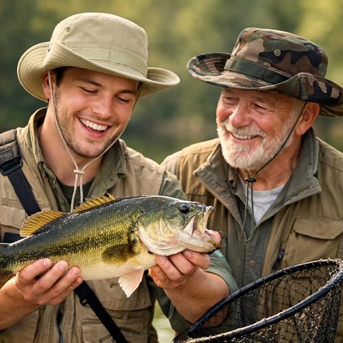Image of 4 Pack Boonie Safari Hats for Men Women, Wide Brim Sun Hats with Chin Strap for Fishing Hiking Lightweight