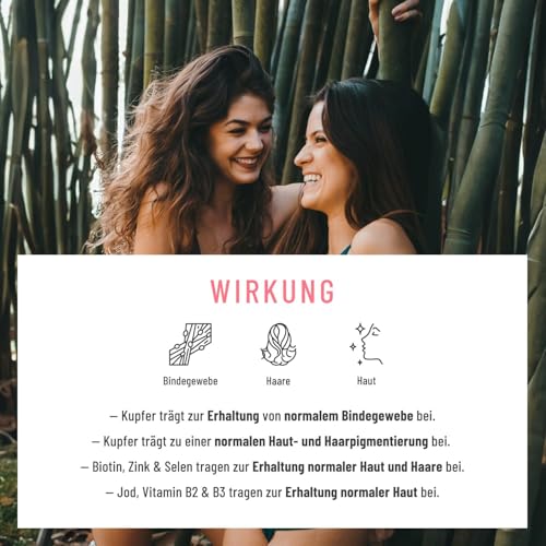 Haar Vitamine - 451mg Silizium hochdosiert & Biotin Zink Selen für Haare - Kieselsäure aus Bambus, Kupfer, Iod, Brennnessel und B-Vitamine - 120 Kapseln - Vegan aus Deutschland