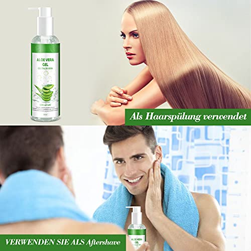 Aloe Vera Gel 100% Pur - für Gesicht Haare Körper - Natürliche, Beruhigende und Pflegende Feuchtigkeitscreme After Sun - Ideal Naturkosmetik für Trockene, Strapazierte Haut & Sonnenbrand - 250ml