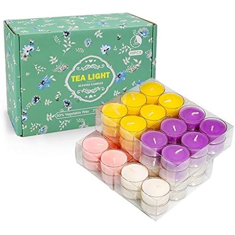 YMing 48 Pack Tealights, 240 Hour Burn Time, Hand-Poured Natural Soy Wax Candles, Shrink Wrapped Long Burning, Scented Candles Gift Set Cover