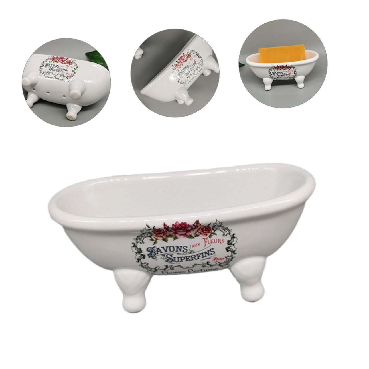 VALICLUD Jabonera de Cerámica Forma de Bañera para Decoración de Baño, Organizador Pequeño Orificio de Drenaje y Alta Resistencia para Lavabo o Ducha