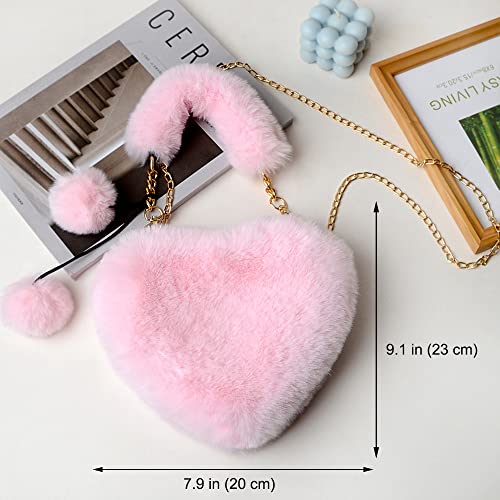 Rejolly Furry Purse for Girls Heart Shaped Fluffy Faux Fur Handbag for Women Soft Small Shoulder Bag Clutch Purse4