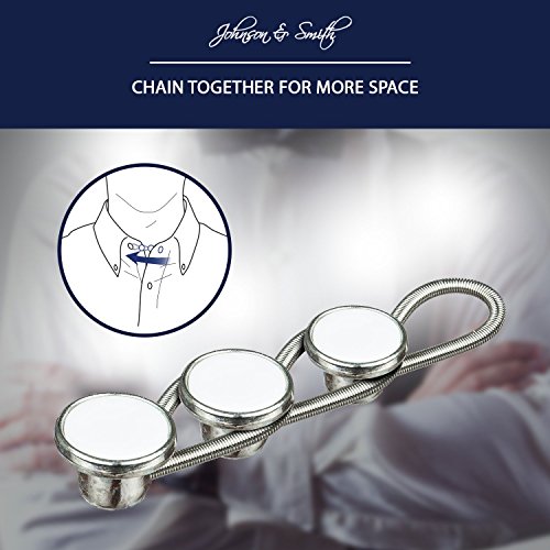 Johnson & Smith White Metal Collar Extenders Stretch Neck Extender for 1/2 Size Expansion of Men Dress Shirts, 5 +1 Pack, 3/8"3