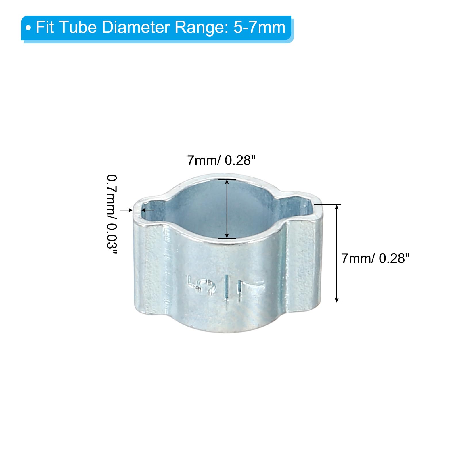 PATIKIL 20 Pack 5-7mm Double Ear Hose Clamp, Galvanized Steel O Clip Crimp Rings for Fuel Petrol Pipe Tube Fitting Connections, Silver Tone - Image 2