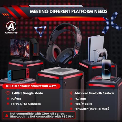 PH3 Wireless Gaming Headset for PS5, PS4, Switch, PC, Mac, Wireless Gaming Headphones with Microphone, Low Latency 2.4GHz Bluetooth Over Ear Headphones with Lossless Audio, 50Hrs Battery, Black - Image 5