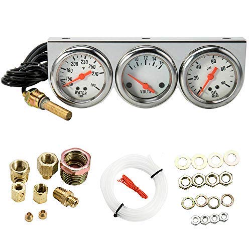 2'' Inch 52mm Oil Temp Oil Pressure Volts Triple Gauge 3in1 Kit White